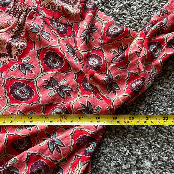 Free People Womens Large Red/Pink Floral Boho Vneck Blouse - Picture 7 of 7